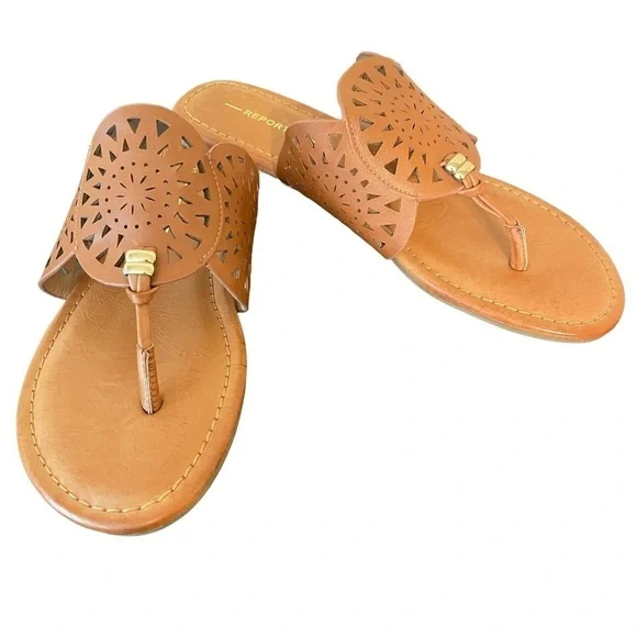 Report Footwear Ginni Lazer or Laser Cut Sandals Cognac Size 7 - Picture 2 of 8